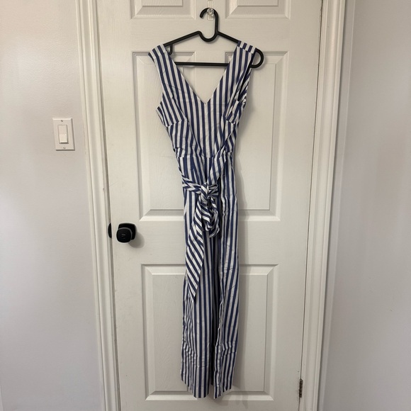 J. Crew Blue and White Striped Wrap Jumpsuit - Picture 4 of 13
